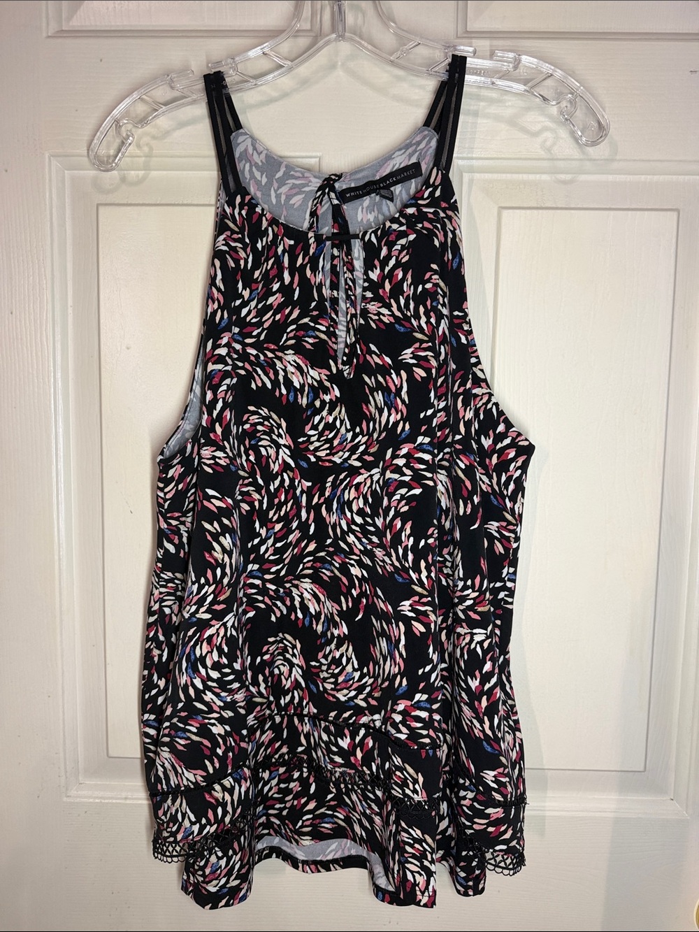 White House Black Market Black Halter Tank with Multicolor Swirl Print